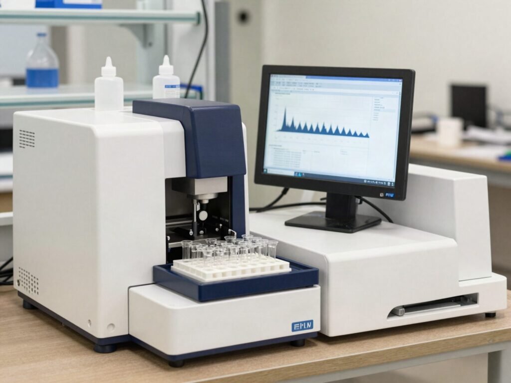 HPLC system with sample vials used for peptide purity testing