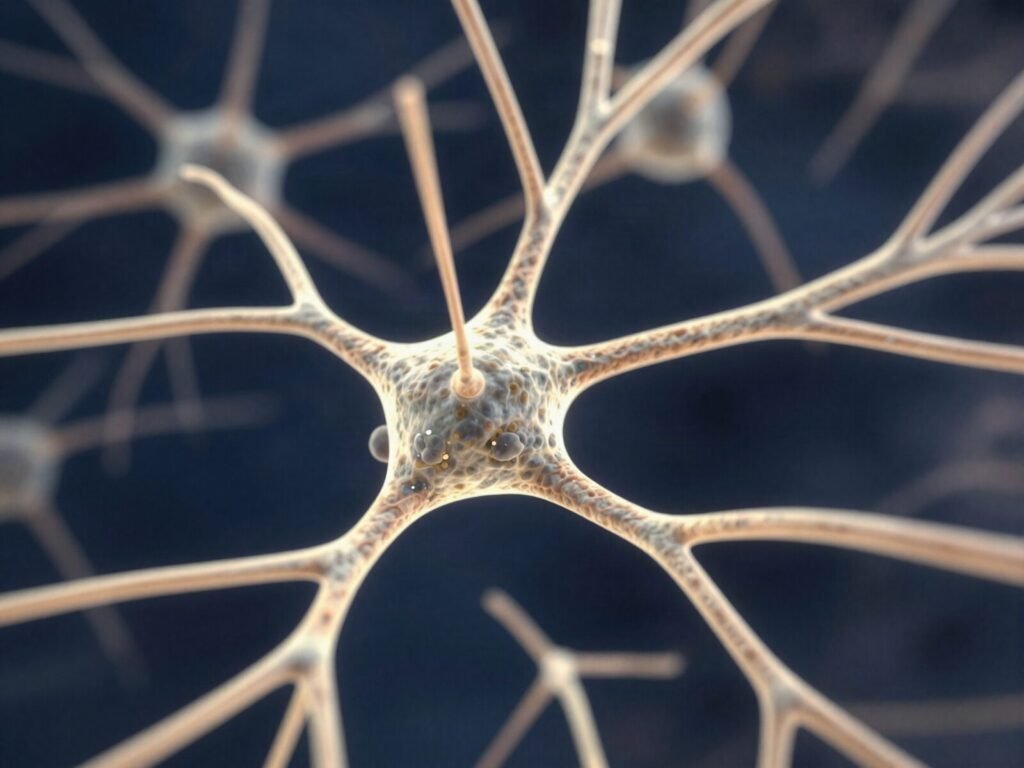 3D visualization of a neuron network for Semax and Selank neuroscience peptide research